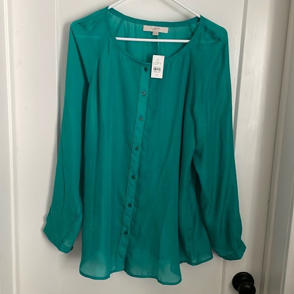 Loft semi-sheer green button down blouse